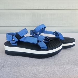 Teva Flatform Universal Mesh Blue Platform Sandal Women SZ 8 Adjustable